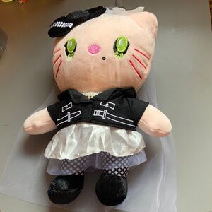 Cute Plush Cat Doll with Black Outfit